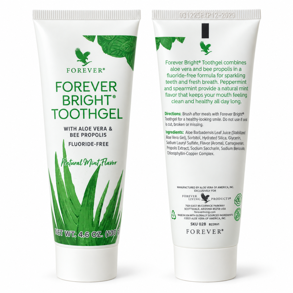 Forever Bright® Toothgel with Aloe Vera & Bee Propolis – Fluoride-Free Natural Mint Flavor, 4.6 oz (130 g)