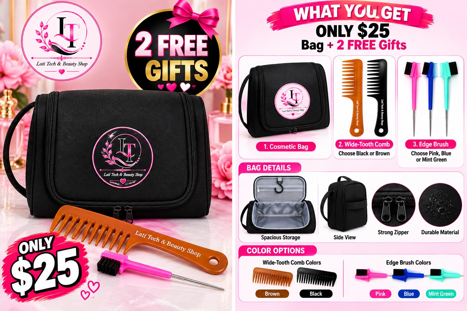 Lati Tech & Beauty Cosmetic Bag + 2 FREE Gifts